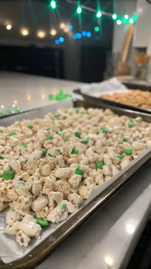 Leprechaun Bait Snack Mix setting on baking sheet