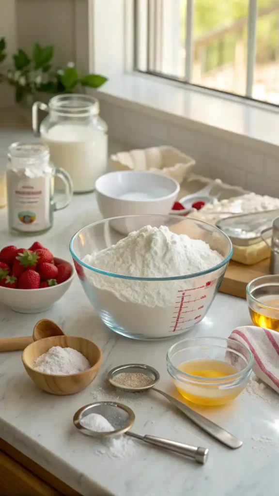 A step-by-step process of making royal icing with ingredients displayed.