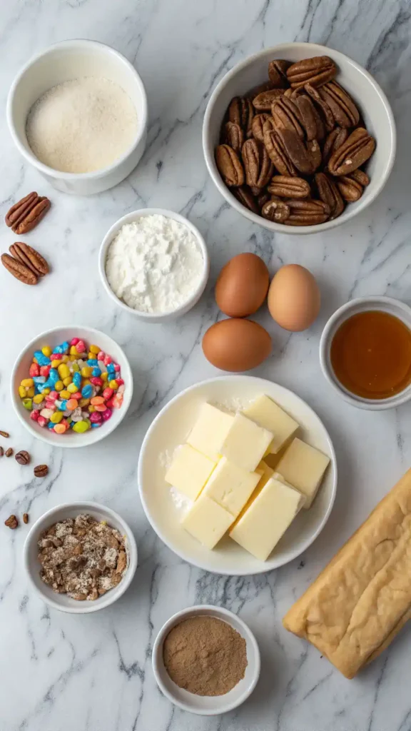 Ingredients arranged for Mardi Gras dessert bars