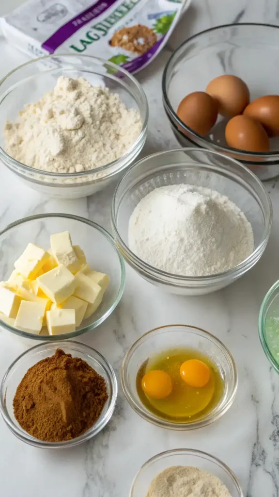 Ingredients needed to make Mardi Gras King Cake Cookies