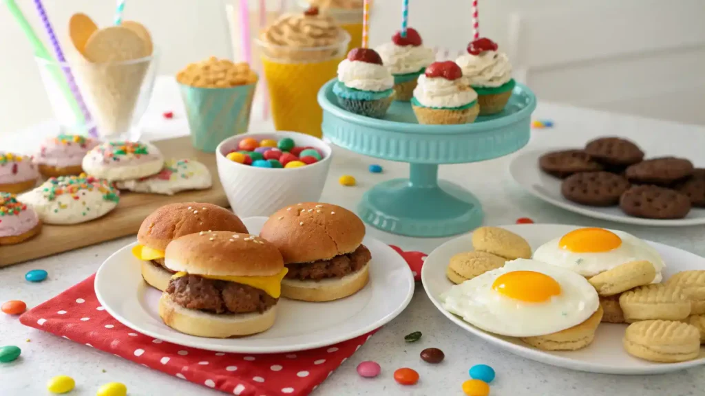 Creative April Fools party food ideas arranged on a festive table