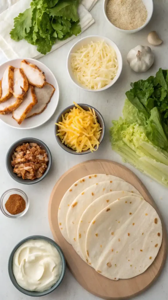 ingredients for Cheesy Garlic Chicken Wraps