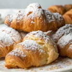 Golden fried croissant beignets with powdered sugar