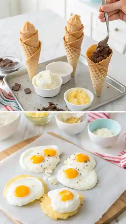 steps showing how to create April Fools food pranks for kids