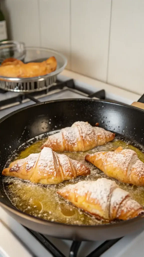 Frying croissants to make beignets