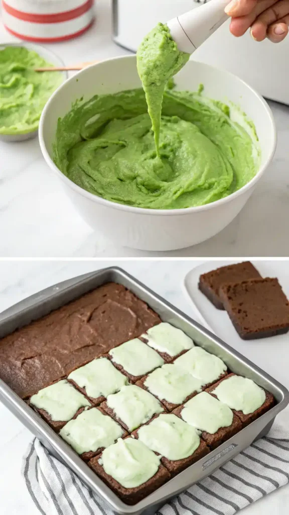 Steps showing how to make green velvet brownies