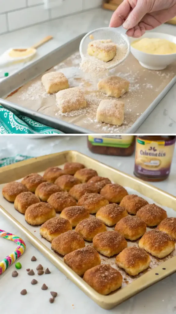 steps showing how to make King Cake Bites