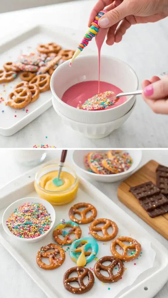 steps showing how to make Mardi Gras Pretzels