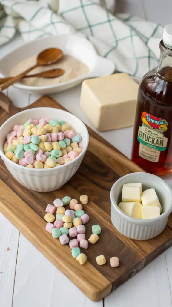 Ingredients needed to make Lucky Charms Rice Krispie Treats