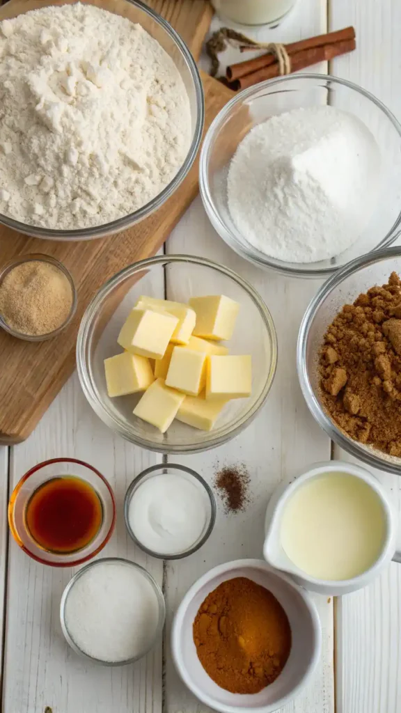 Ingredients needed to make Mardi Gras cinnamon rolls
