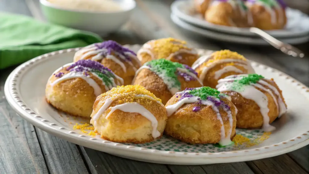 King Cake Bites mini Mardi Gras dessert