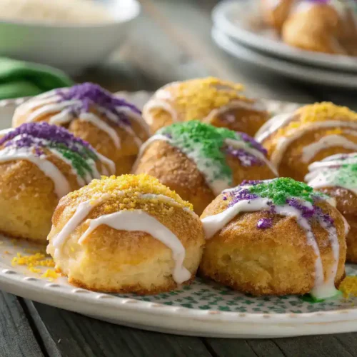 King Cake Bites mini Mardi Gras dessert