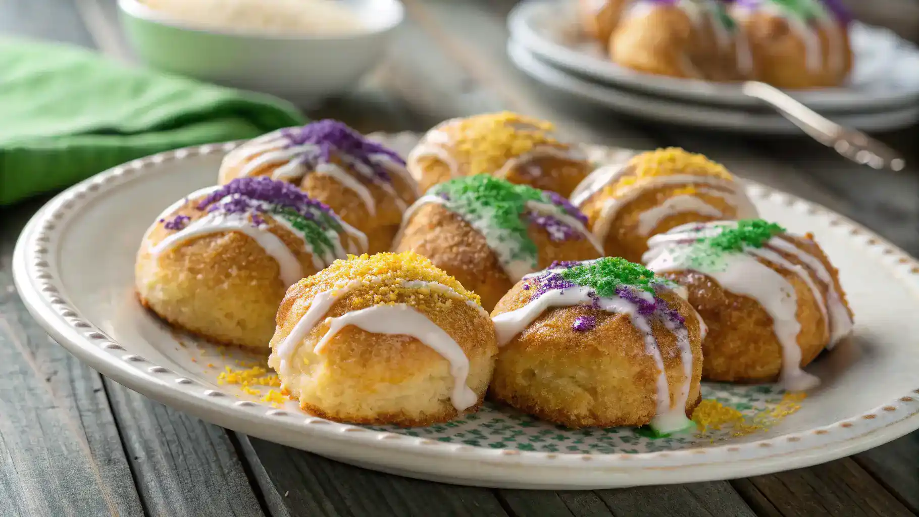 King Cake Bites mini Mardi Gras dessert