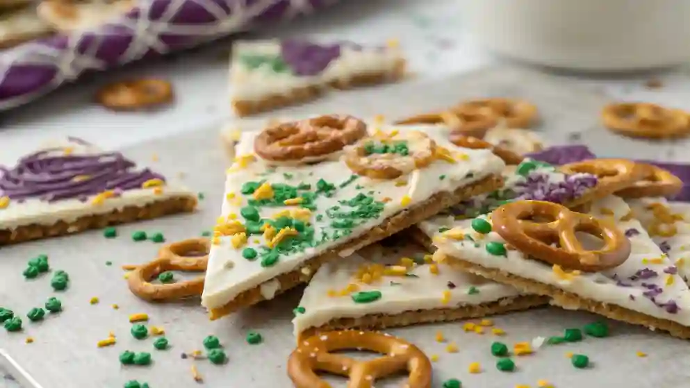 King Cake Pretzel Bark