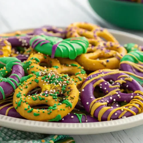Mardi Gras Candy Melt Pretzels