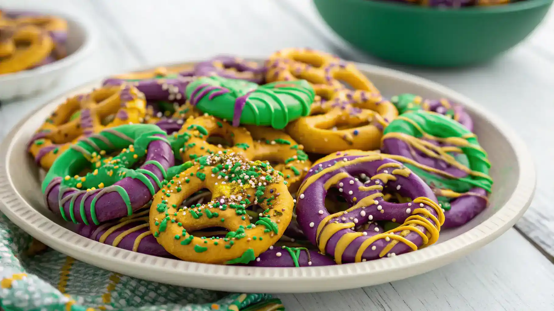 Mardi Gras Candy Melt Pretzels