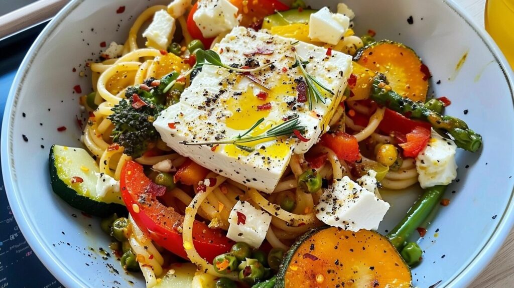 Veggie Pasta with Baked Feta