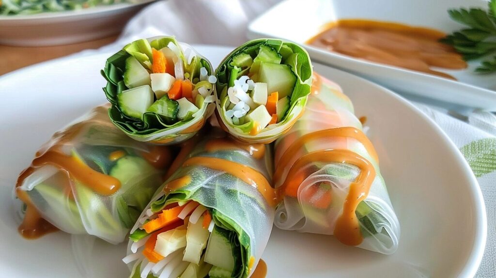 Vegetable Spring Rolls with Peanut Sauce
