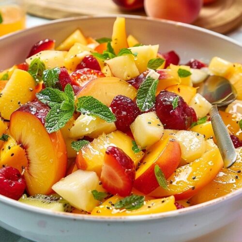 Summer Peach Fruit Salad with Honey Lime Glaze