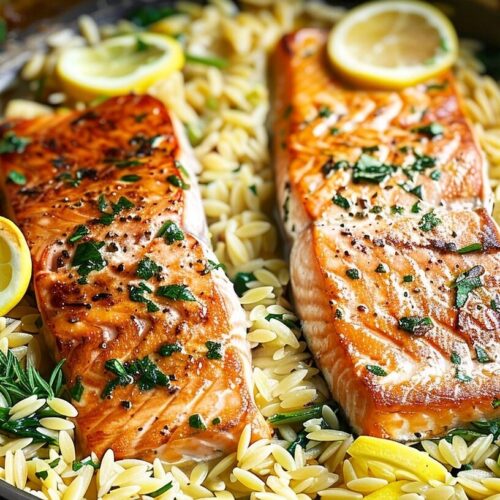 One Skillet Salmon with Lemon Orzo